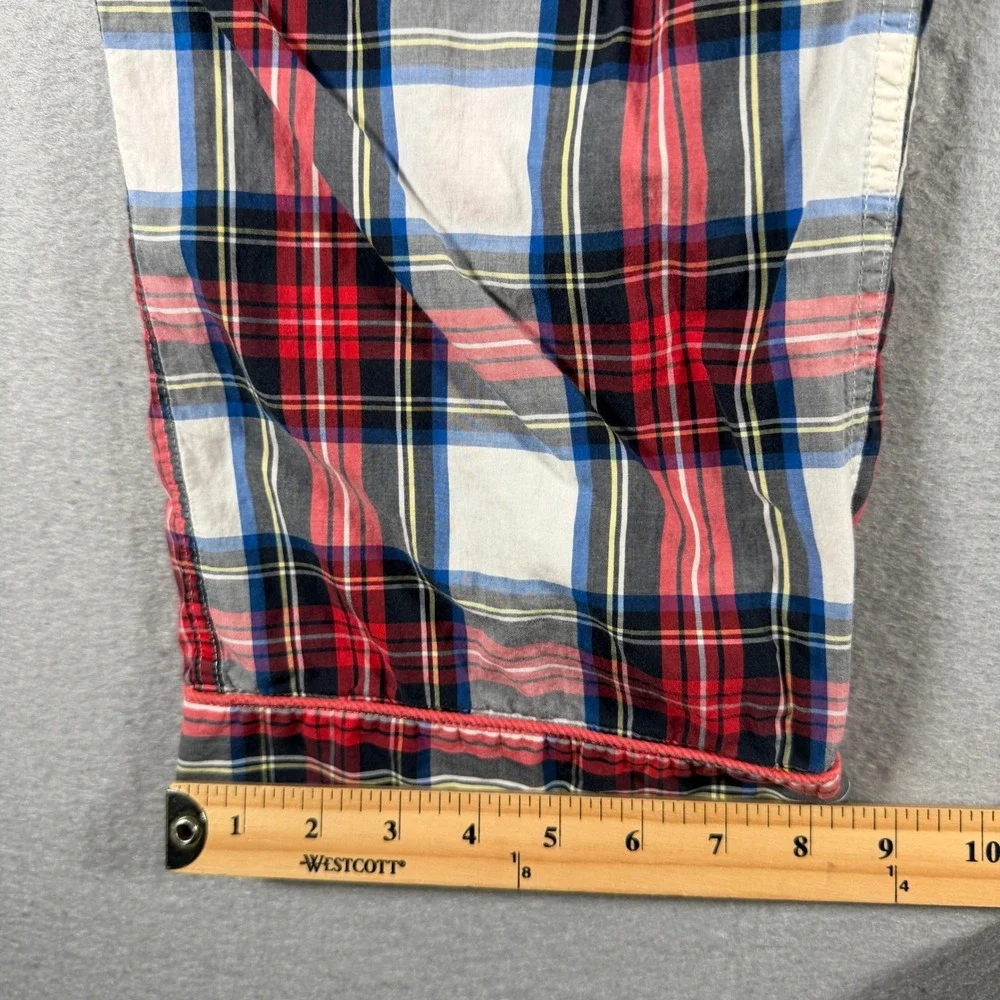 J.Crew Mens Plaid Pajama Pants Red Blue White Cotton Drawstring Size M